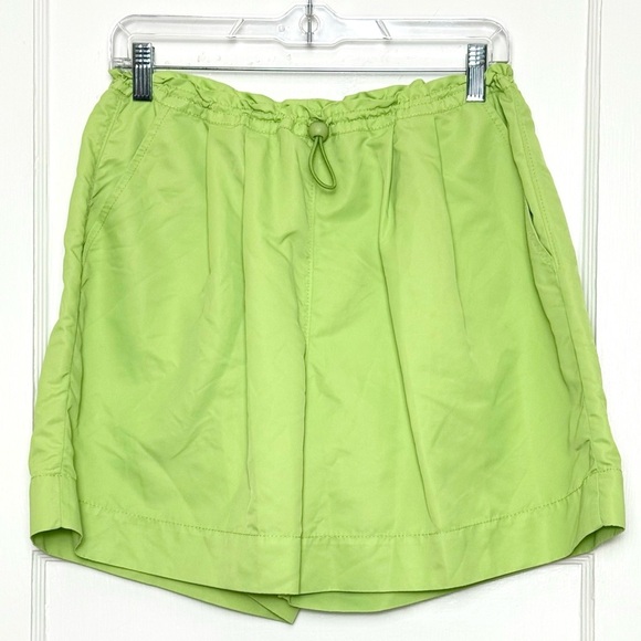 STAUD Lime Green High Rise Drawstring Waist Relaxed Fit Sporty Nylon Shorts S - Picture 3 of 6